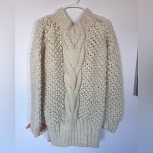 Cozy Cream Cable Knit Long Sweater. Handmade